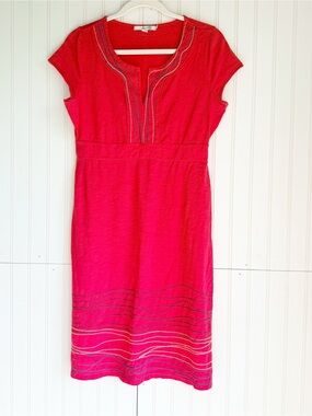 Boden Size 6 Orange Coral Short Sleeve Embroidered Jersey Dress